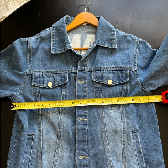 Women's Blue Denim Momcore Jacket with “Mama” Chenille Varsity Letters, Sz M - Picture 10 of 12